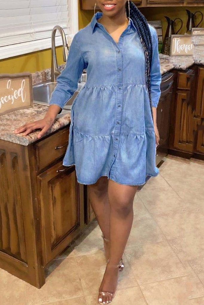 Denim Ruffled Button Up Plus Size Dress ...